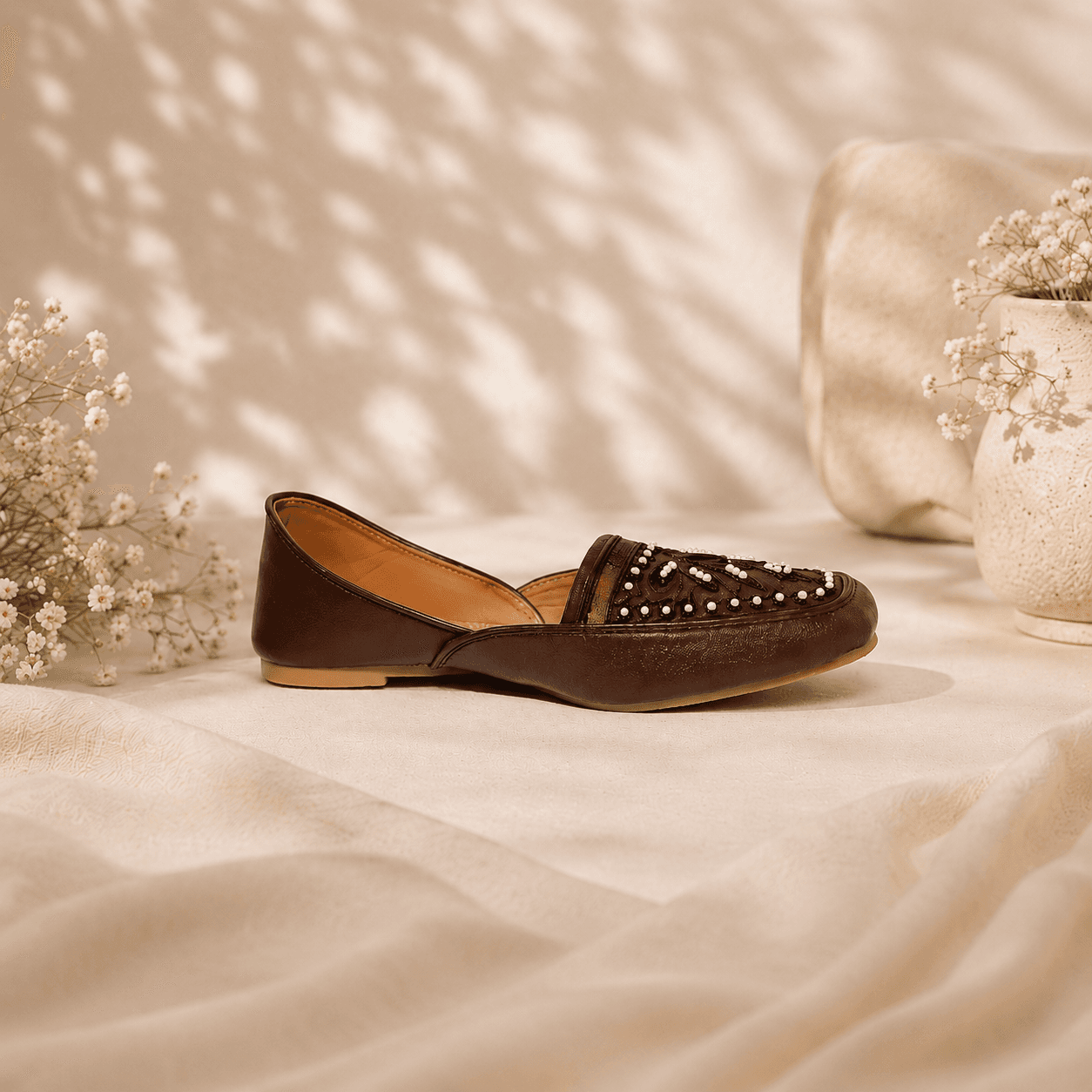 Traditional Brown Embroidered Jutti — alternate view by Shuvera