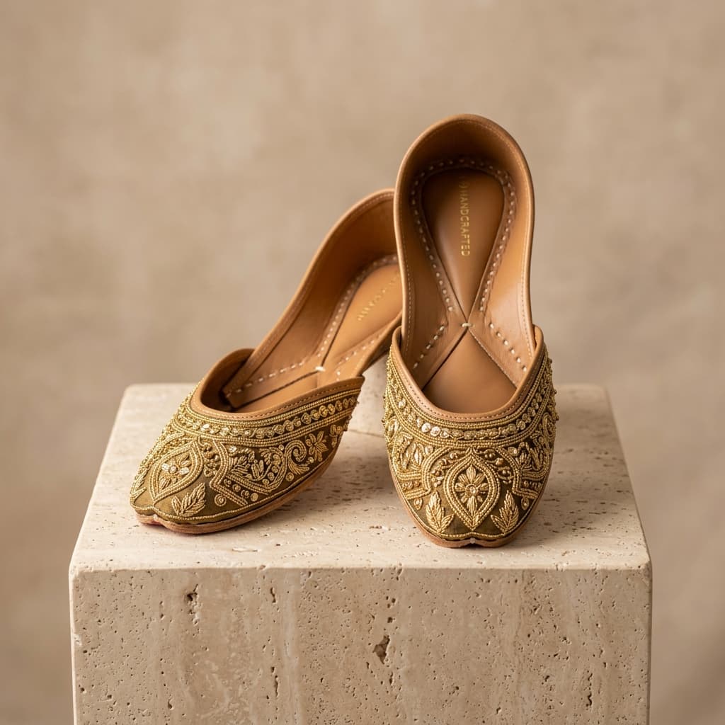 Embroidered Shuvera ethnic jutti displayed on a neutral background
